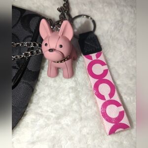 Coach Upcycled Pink French Bulldog Keychain Pink Logo Wrist Strap Chain Extender